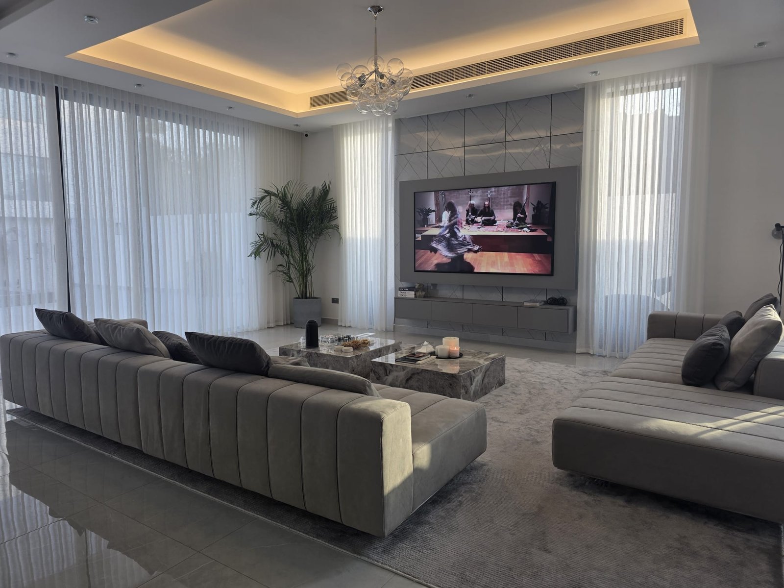 Open-plan renovated living and dining area